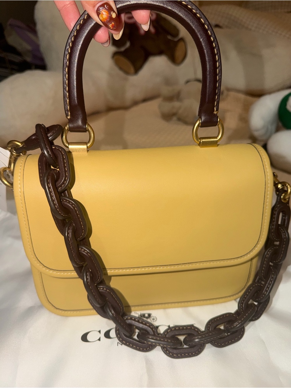 Coach 1941 hay colored top handle Rogue w oxblood chain link and original tag